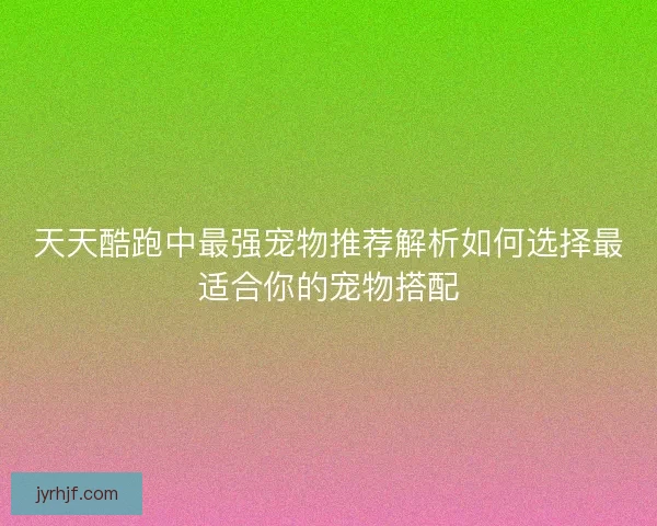 天天酷跑中最强宠物推荐解析如何选择最适合你的宠物搭配