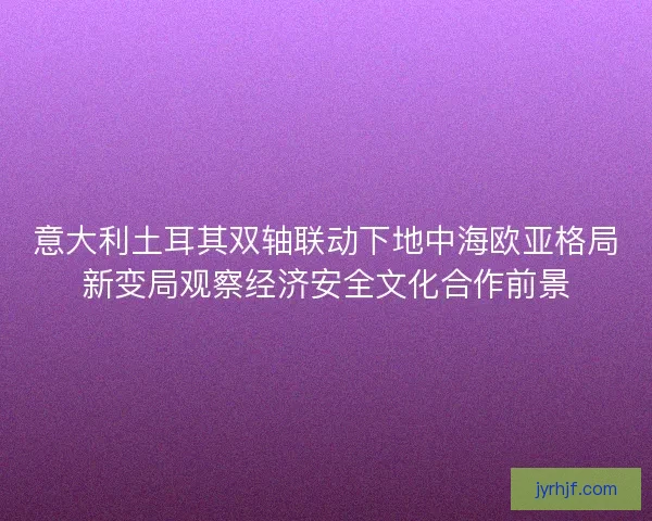意大利土耳其双轴联动下地中海欧亚格局新变局观察经济安全文化合作前景